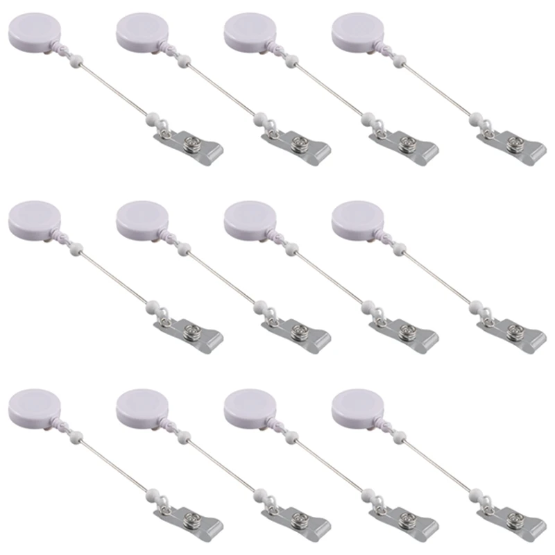 

12-шт. катушка для бейджа, выдвижная катушка для бейджа с именем, держатель для катушек для бусин, пустая планка с зажимом для ремня, белый