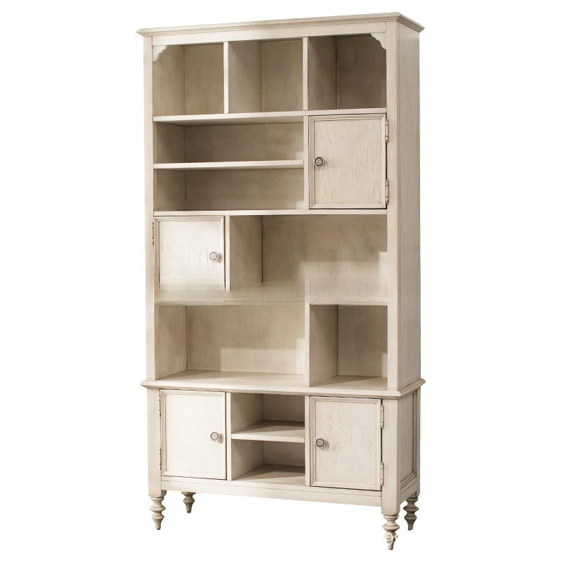 American solid wood bookcase simple study old Roman column children's fashion bookcase bookcase locker