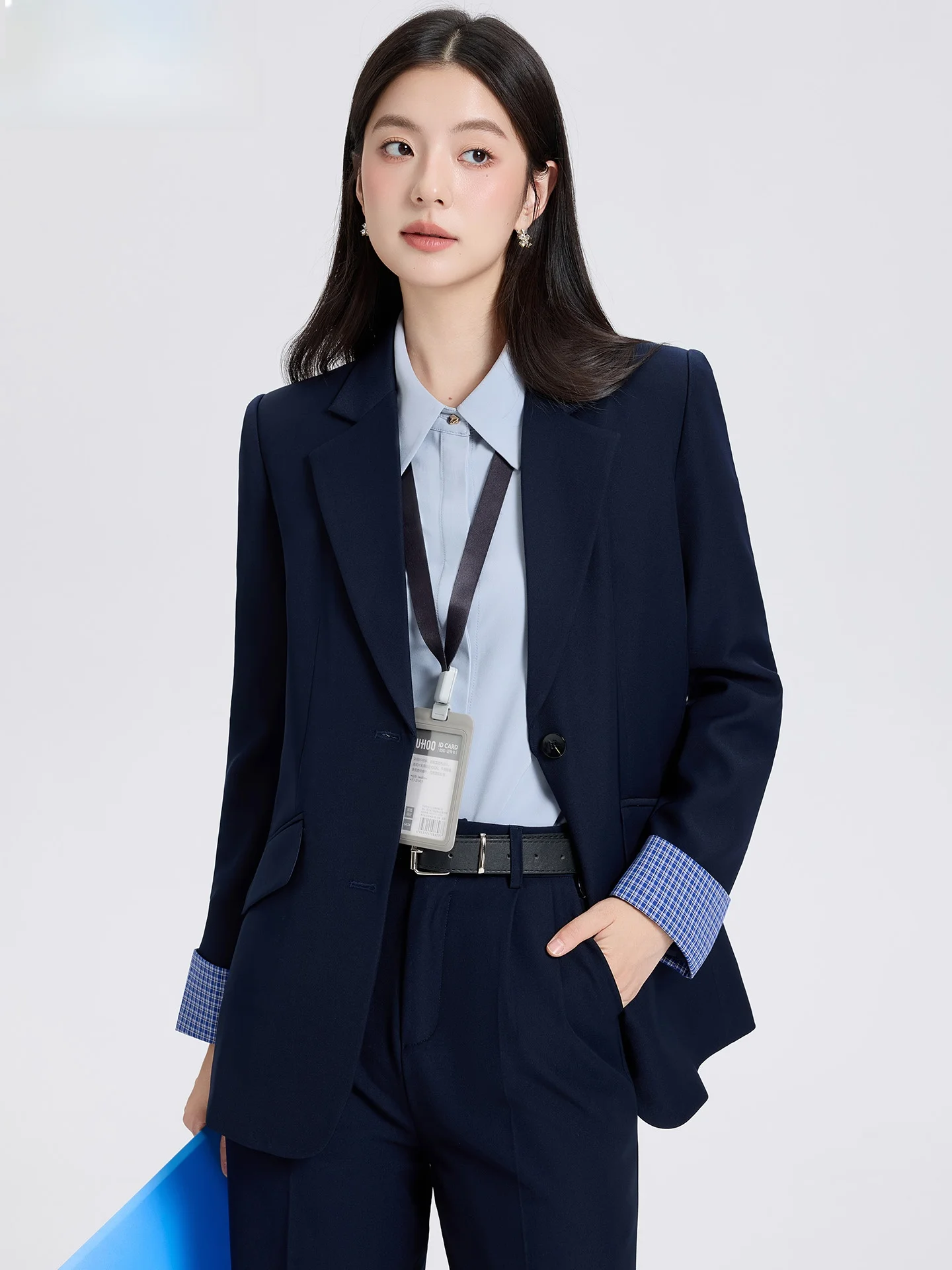 

Профессиональный женский костюм Deep Blue в корейском стиле с цветовыми блоками, элегантный деловой наряд, женский пиджак/жакет