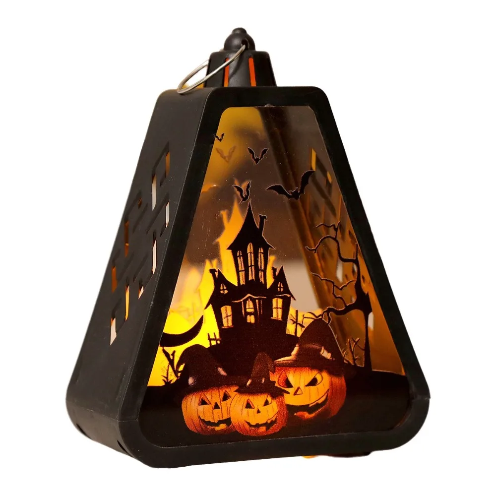 Creative Plastic Halloween LED Lamp Battery Operated Cordless Mini Pumpkin Lanterns LED Light Hanging Lantern Porch Decor