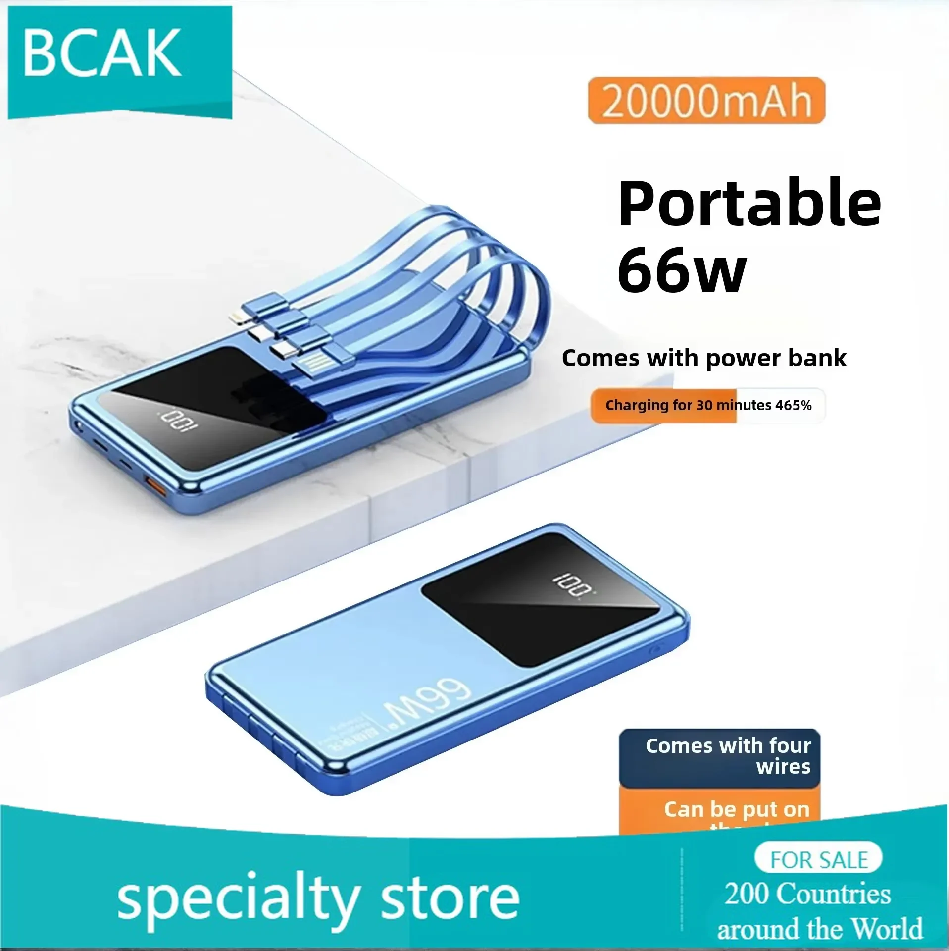 

BCAK New 66W Super Fast Charging Comes with A Four-wire Power Bank 20000mAh Small BCAK Portable Mobile Power Supply