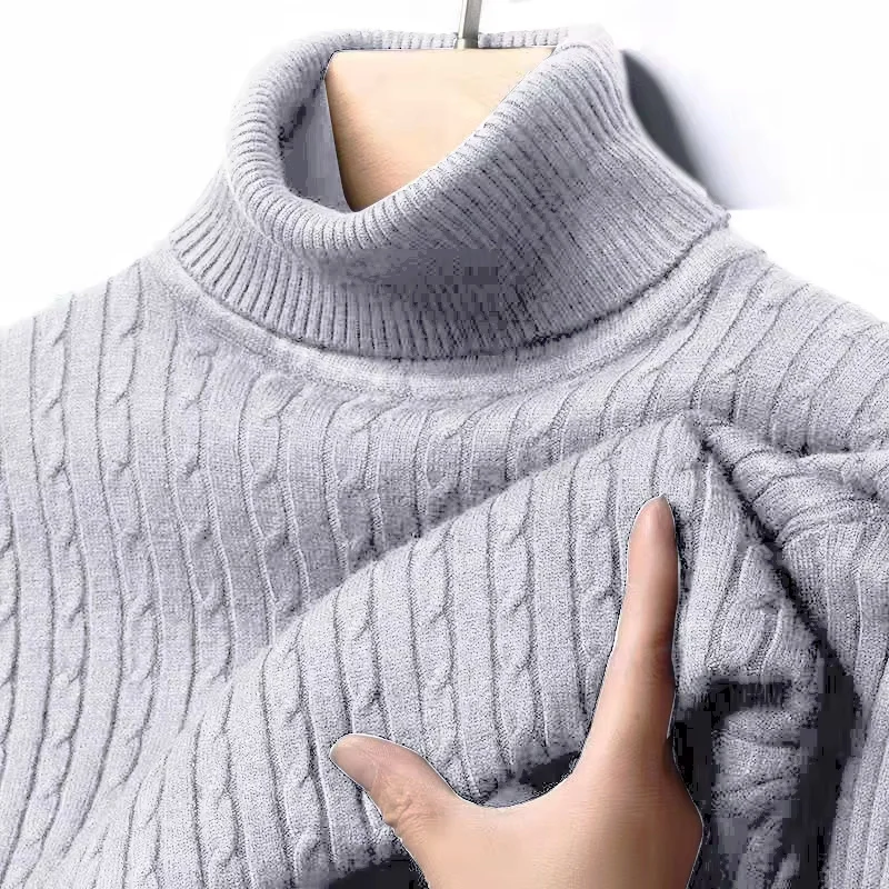 Winter Rollkragenpullover für Herren, Dick und Warm, Marken-Herrenpullover, Slim Fit, Strickware mit Doppelkragen – Detail 13