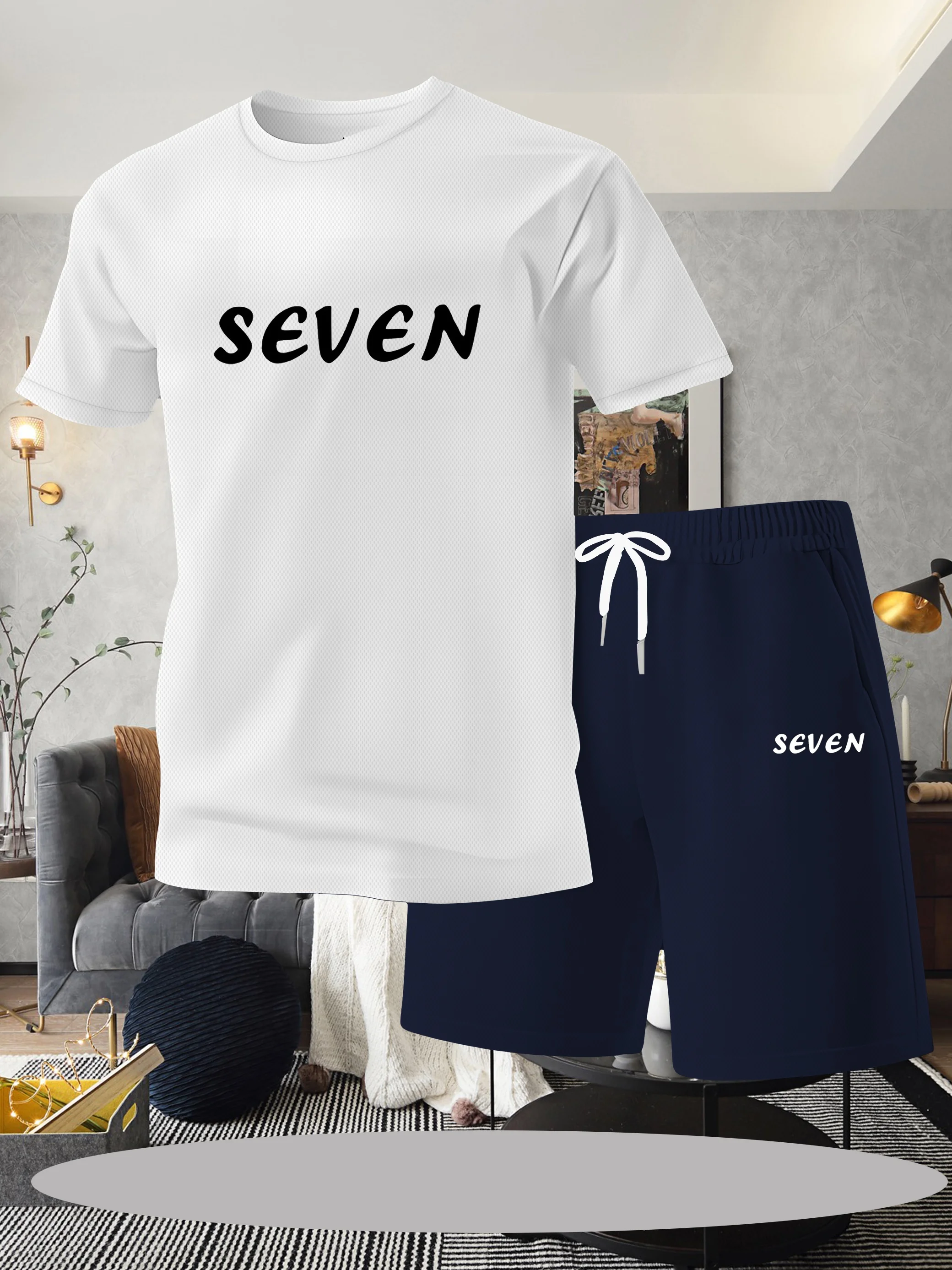 

Men's casual sports suit outdoor jogging short sleeved quick drying breathable shorts set