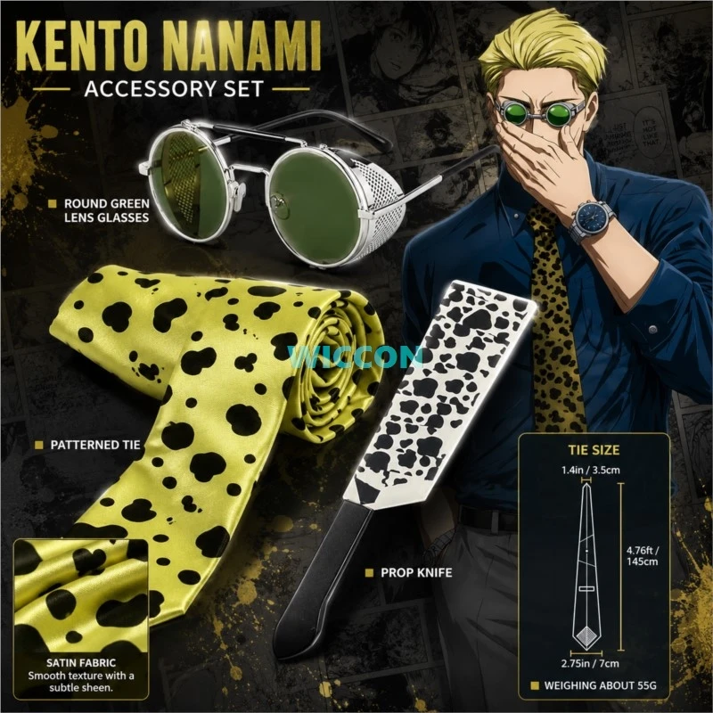 Kento Nanami Cosplay Zubehör-Set Anime Krawatte Brille Unisex Kostüm Hemd Cosplay Ninja-Messer Requisite Halloween Comic Con Requisite