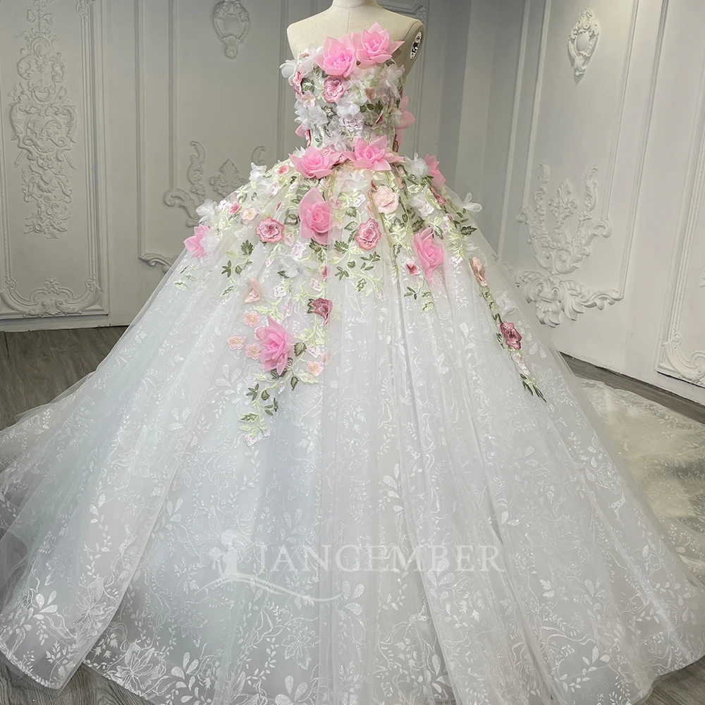 Strapless Quinceanera Dresses Sparkly Crystal Lace Appliqué Ball Gown Customized Lace Up Back vestidos de 15 años quinceañeras