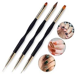 3 Pcs Set Nail Drawing Pen Dual End Nail Art Pen Brush Acrylic & Liner Round Flat Painting Drawing Liner Nail Tools Double Fucti