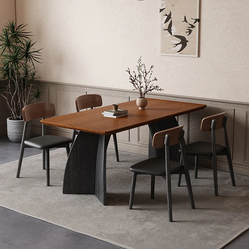 French solid wood dining table and chairs, one table and four chairs, small family apartment, American retro rectangular