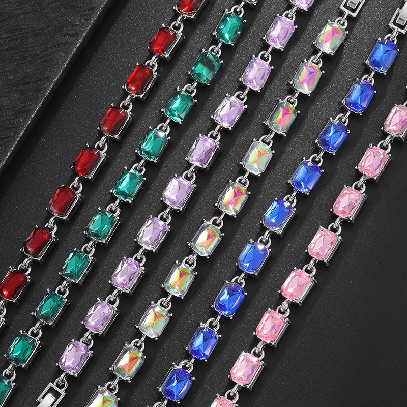 Exquisite Shining Square Zircon Crystal Tennis Bracelet for Women Fashion Elegant Trendy Casual Party Jewelry Girls Gift