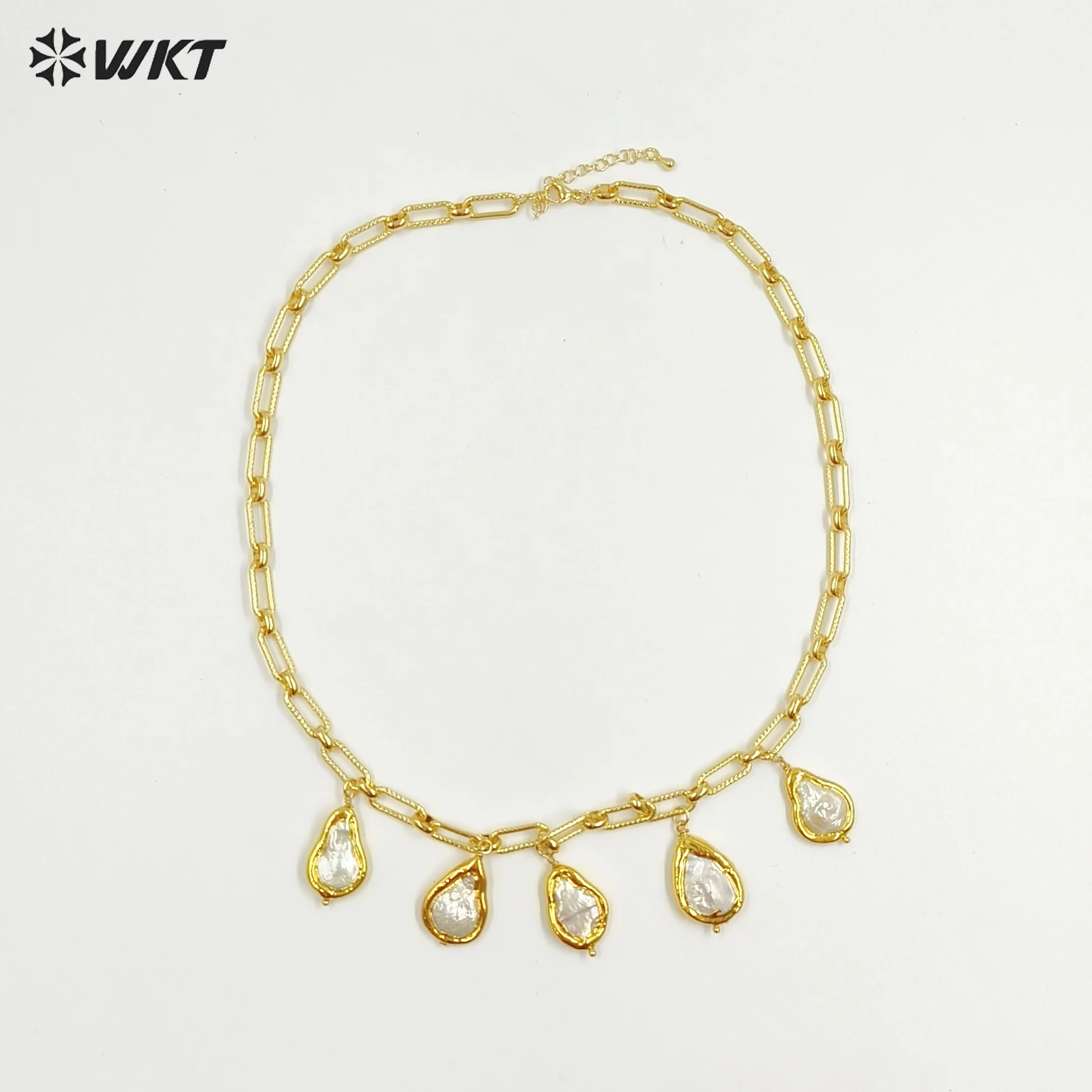 

WT-JN325 Роскошное интересное чудесное ожерелье из натурального пресноводного жемчуга 20 дюймов с настоящим позолоченным покрытием для женщин, повседневное украшение