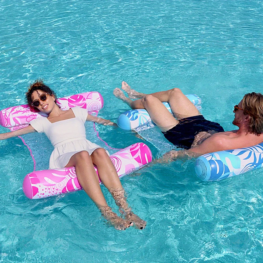 Joyfy 2 Packs Hammock Pool Floats Adults 4-in-1 Multi-Purpose Inflatable Pool Floats PVC Water Hammock Lounge Floaties