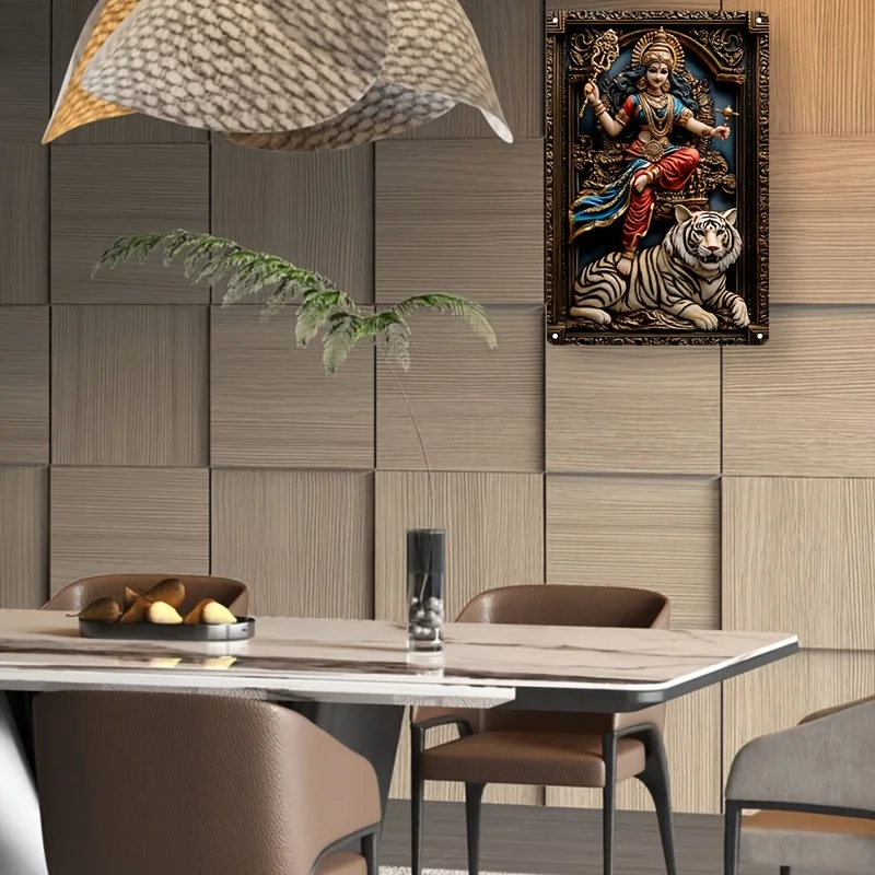 Durga Goddess Square Aluminum Sign - Versatile Decor for Home, Bar, Kitchen & More, Room Decoration, Decorative Wall Poster