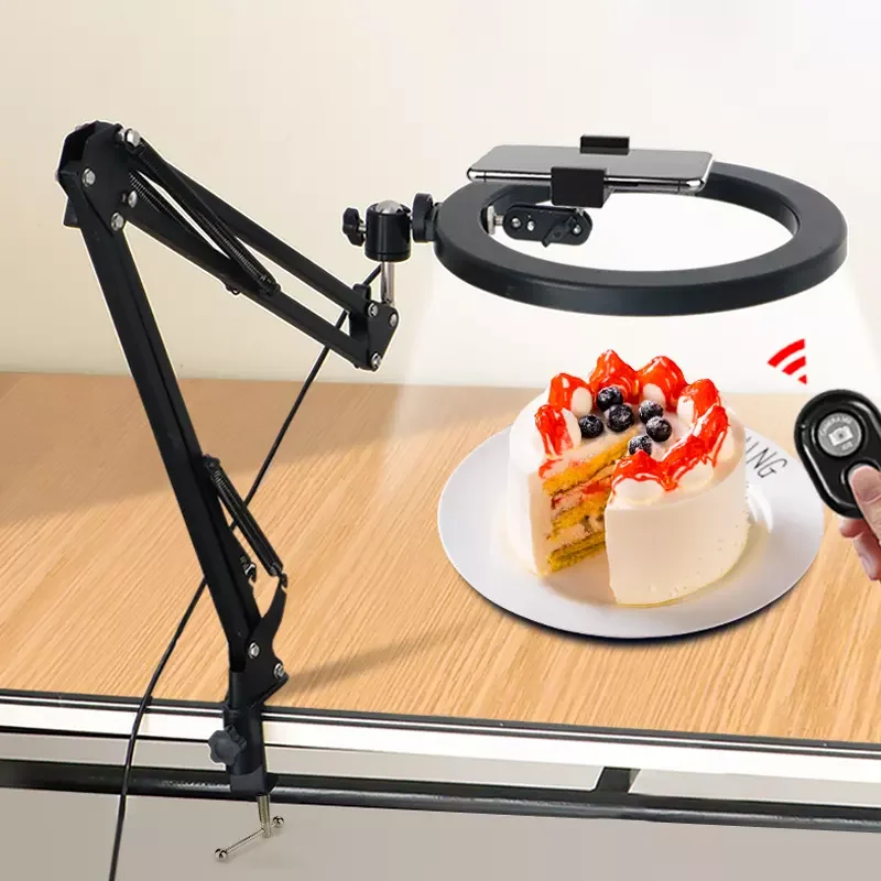 Camera Phone Tripod Table Stand Set Overhead Shot Photography Adjustable Arm For Ring Light Lamp Studio Kit Dimmable Selfie Live