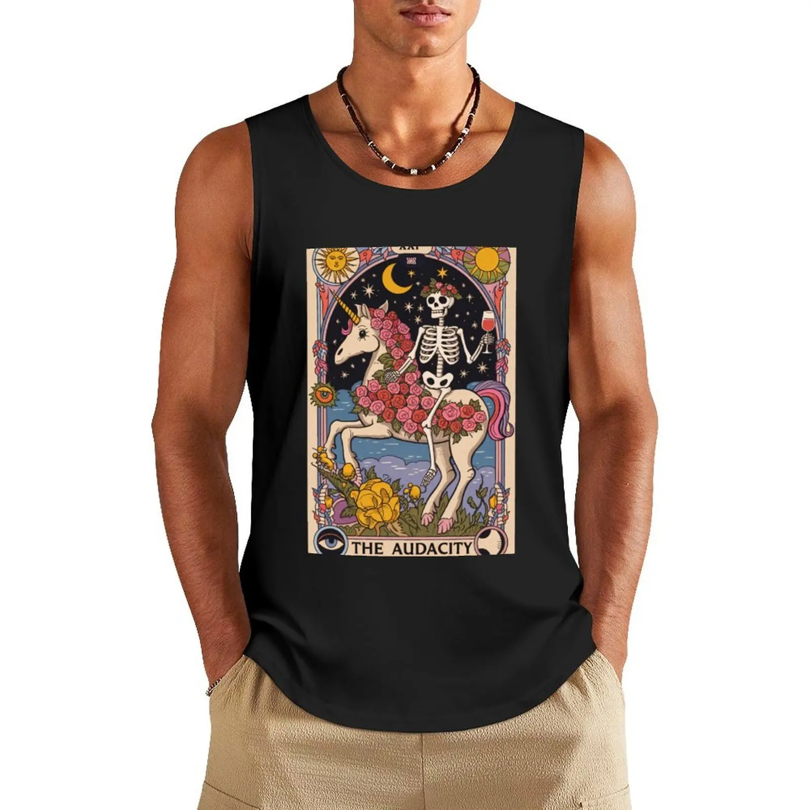 

The Audacity – Skeleton on Unicorn Tarot Design Tank Top mens clothing gym Men's t-shirts gym shirt man