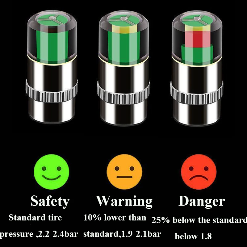 4 sztuk/partia 2.4 Bar System monitorowania ciśnienia w oponach w samochodzie wskaźnik czujnika korka 3 kolorowy wskaźnik ciśnienia powietrza