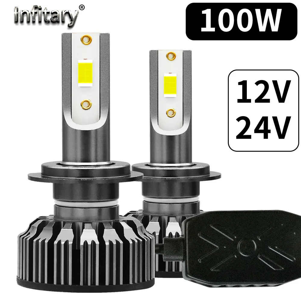 Infitary High Power 100W 12V 24V LED Headlights Bulb Super Bright Plug and Play CANBUS Ready Error Free for Auto Car Truck Buses