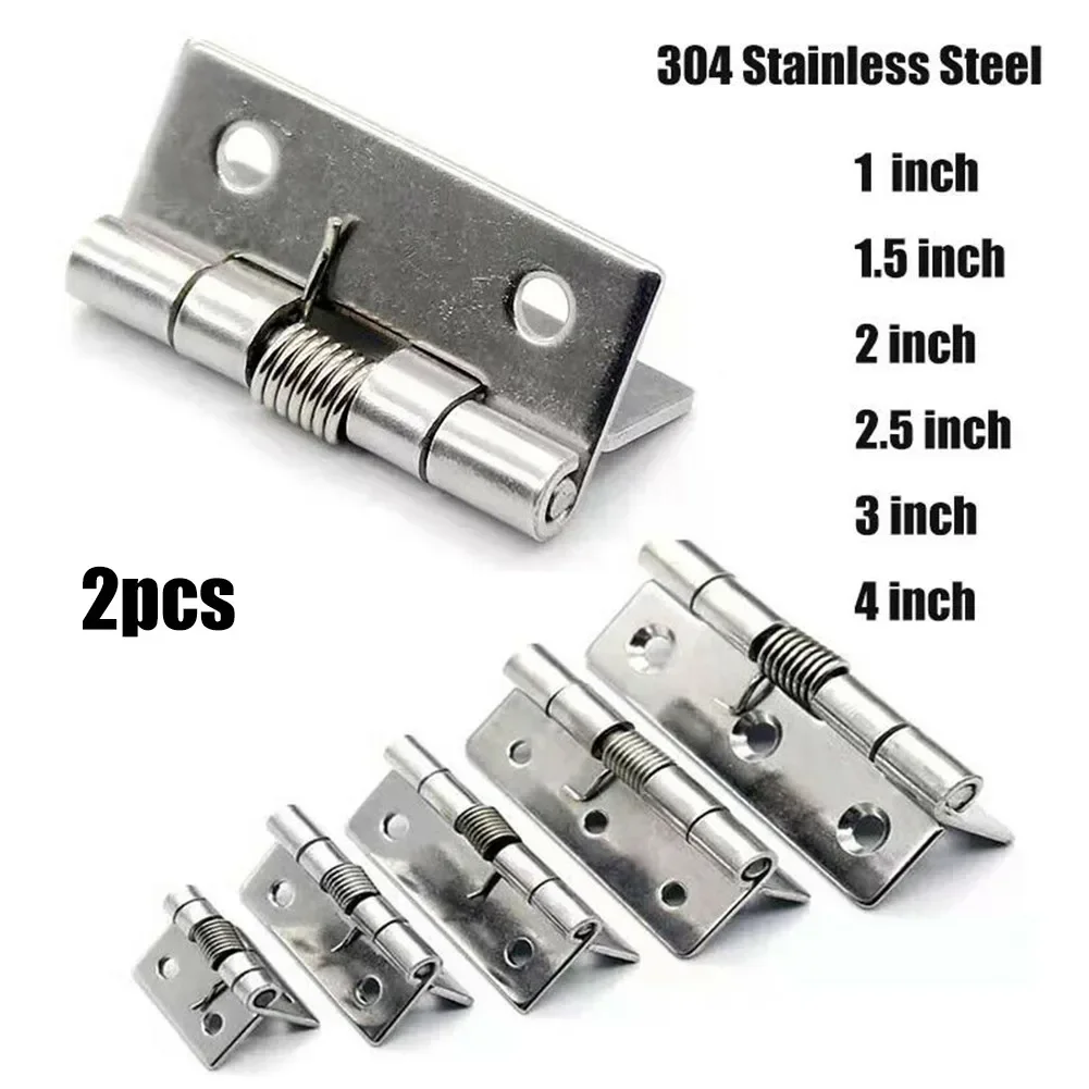 

2pcs 1/1.5/2/3Inch Silver Spring Door Hinge Stainless Steel Self Closing Design Windows Cabinets Boxes Household Hardware