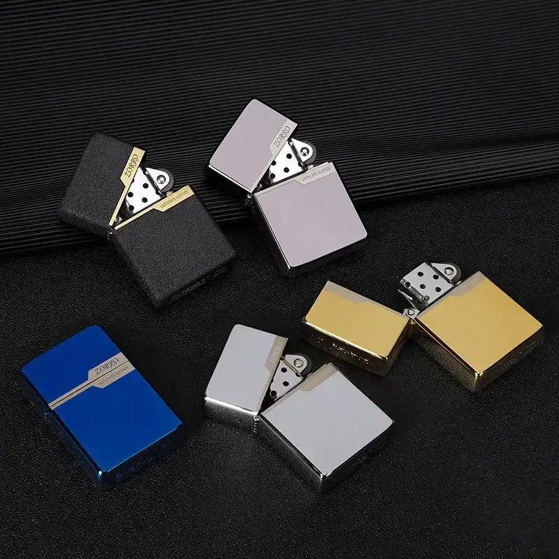ZORRO Brass Slim Portable Windproof Kerosene Lighter Classic Grinding Wheel Ignition Metal Electroplated Body Smoke Accessories