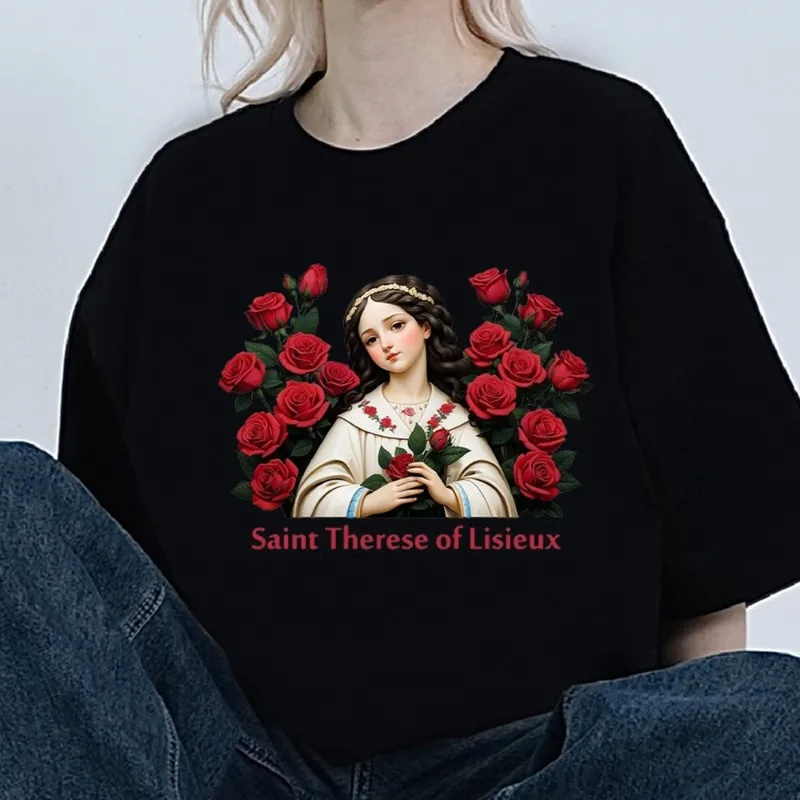 St Therese of Lisieux T Shirt Men Couple Combination Clothes Short Sleeve Collar Fashion Women Cotton