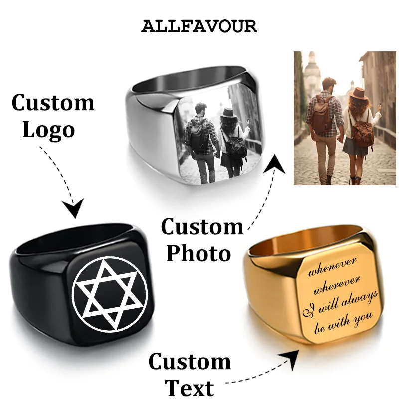 

Classic Engrave Name Photo Ring Stainless Steel Rings Personalized For Family Lover Couple Engagement Wedding Rings Jewelry Gift
