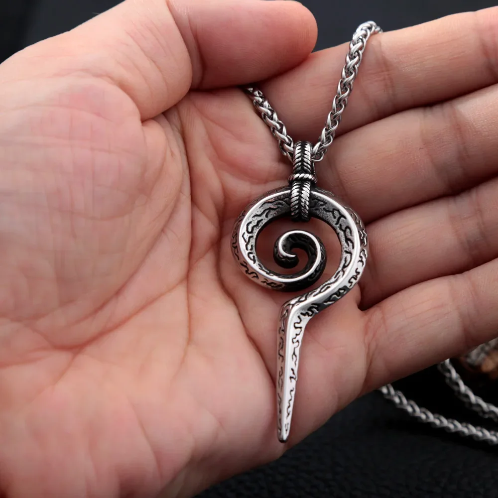 Vintage Stainless Steel Pendant Necklace for Men Women Punk Mayan Totem Snake Scepter Necklace Simple Jewelry Accessories Gift