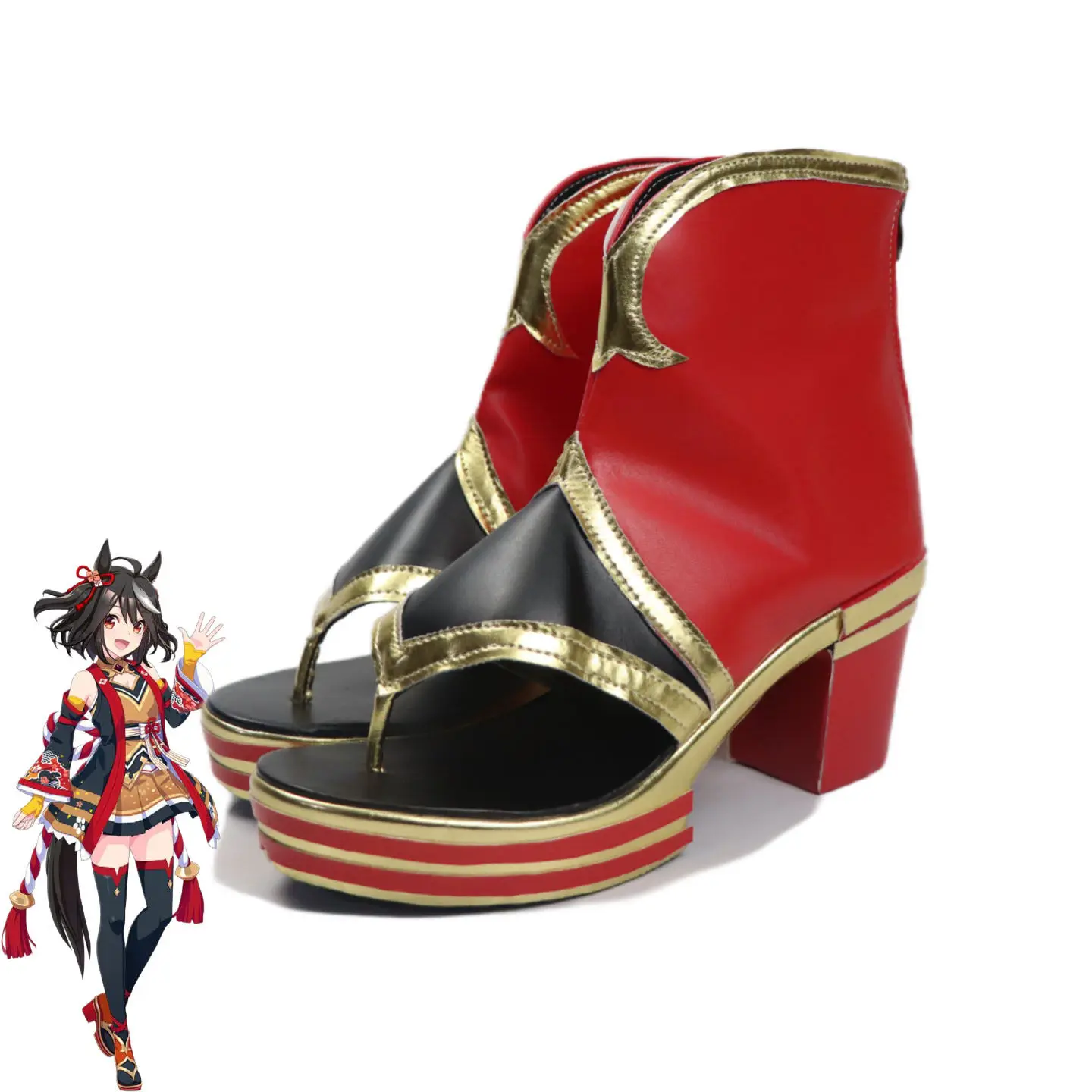 Anime Umamusume: Pretty Derby Kitasan Black Cosplay Shoes Red High Heels Short PU Leather Boots For Halloween Carnival