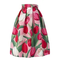 Tulips Pink Tulips Print Elegant High Waist Ball Gown Loose Women's Skirt Knee-Length Long Skirts For Women Clothing Fashion
