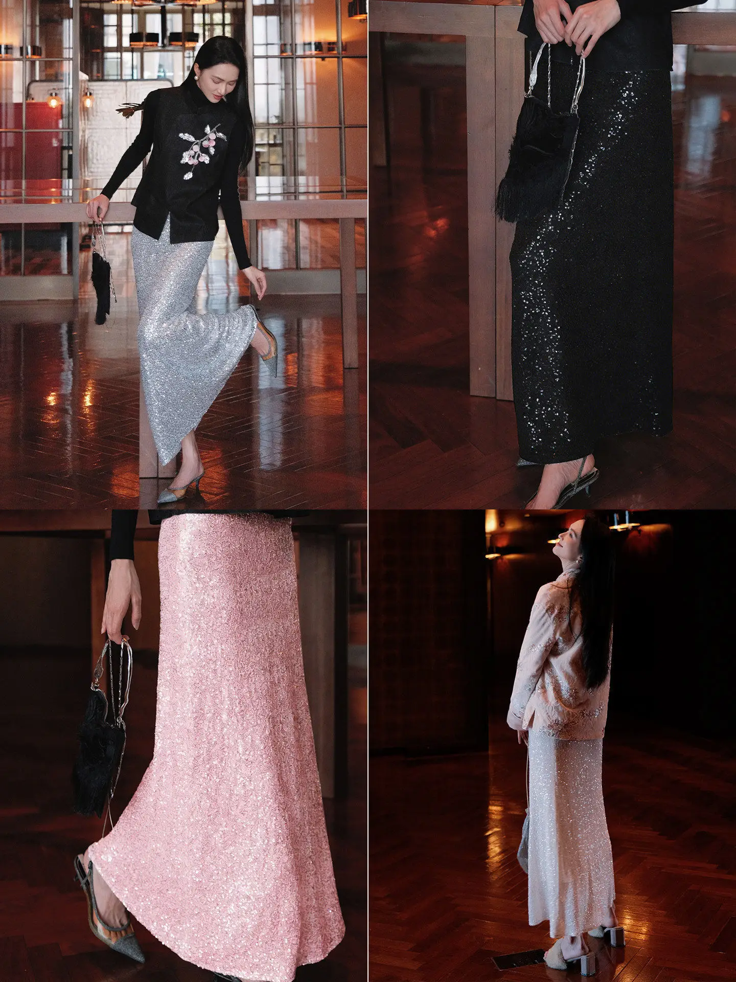 

Эластичная юбка с бисером в 4 цветах, с эффектом утяжки талии, блестящая, универсальная, из полиэфирного волокна, Ciwalk Sle QZ849