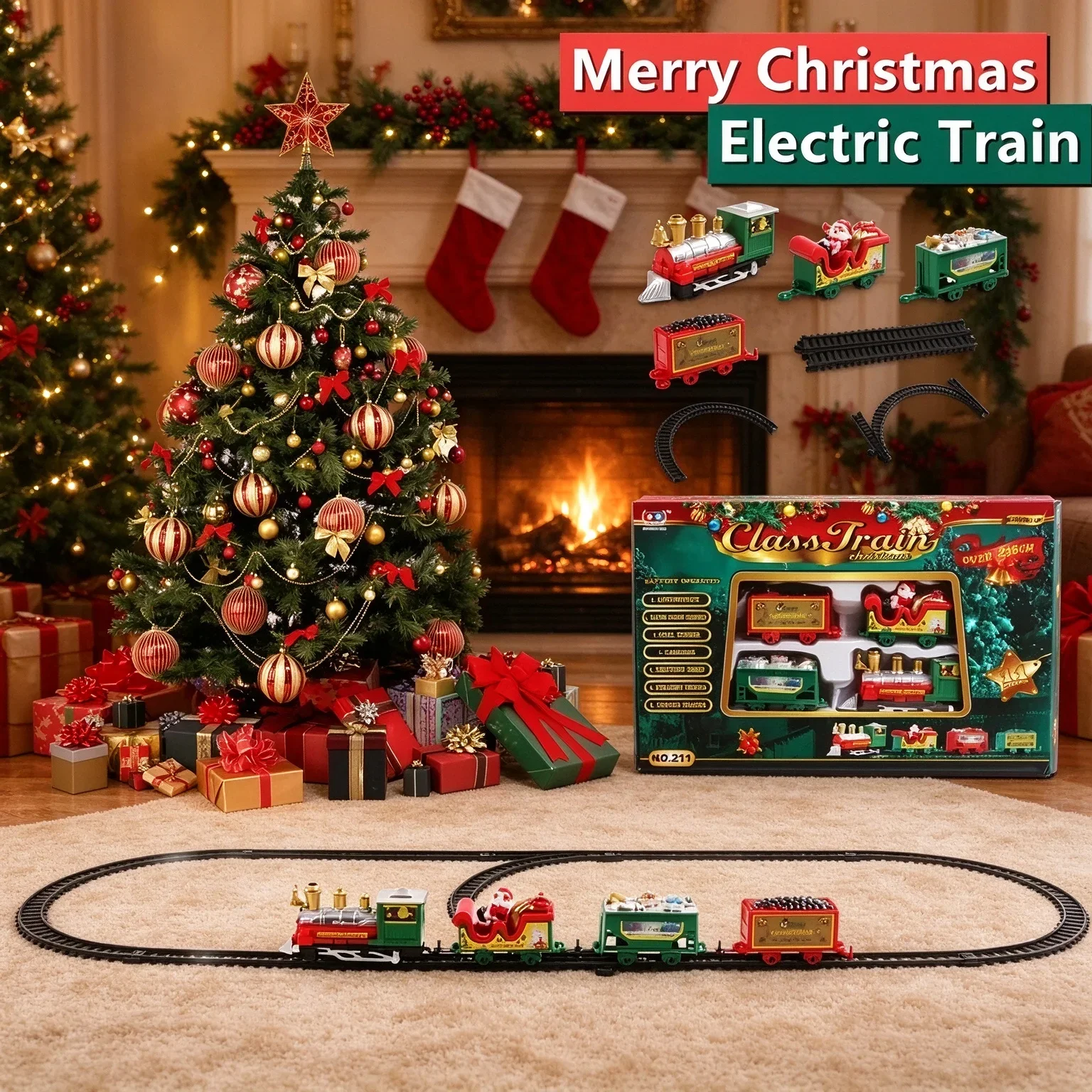 #NEW 2027 Christmas Electric Train Set Mini Santa Claus Rail Car Toy Funny Christmas Tree Decoration Education Toy Xmas Gift