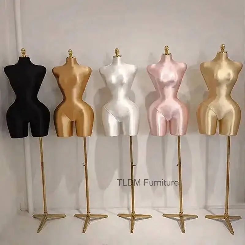 

Plus Size Butt Dress Skirt Clothing Display Pin Able Luxury Velvet Gold Plentiful Female Mannequin Half-body Torso Display Model