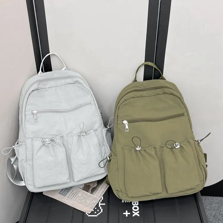 

New 2024 Women's Casual Nylon Backpack Preppy Style School Bags For Teenagers Black Green Grey Travel Bags Mochila Feminina