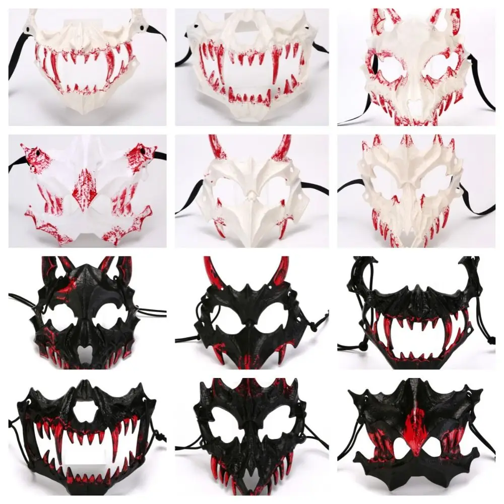 หน้ากากกะโหลกศีรษะแบบกอธิคสำหรับฮาโลวีน ทำจากเรซิ่น ครึ่งหน้า พร้อมฟันยาว ใช้คลุมศีรษะหรือปิดตา เหมาะสำหรับการแสดง