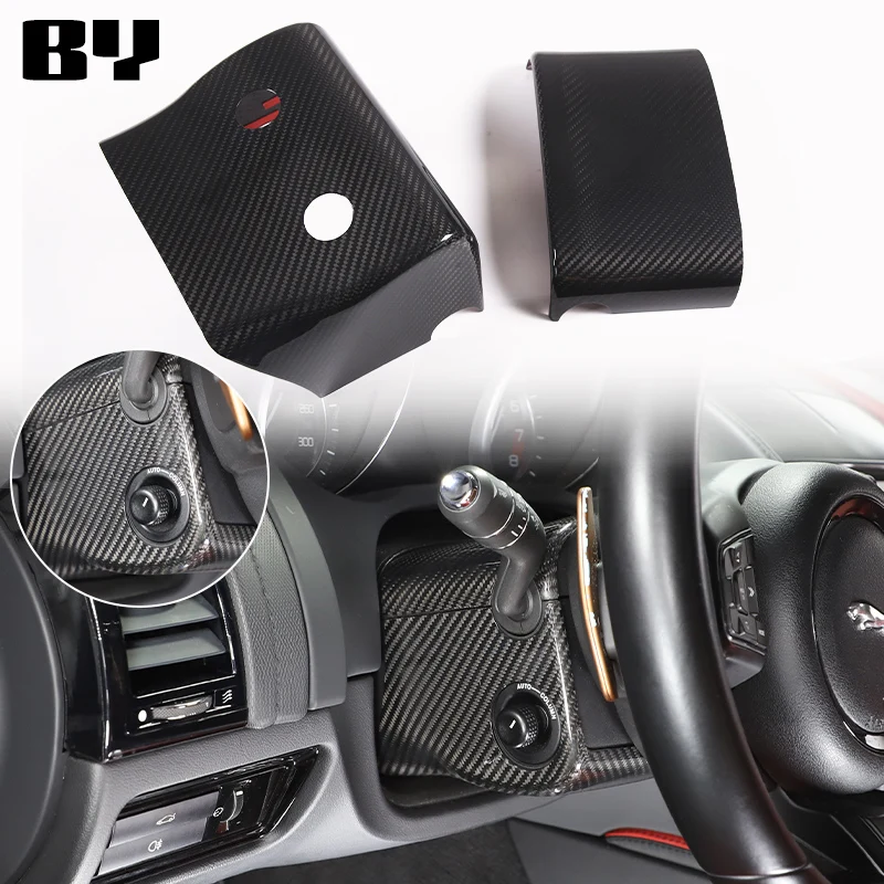 Real Carbon Fiber For Jaguar F-TYPE 2013-2024 Car Steering Wheel Steering Column Protective Cover Sticker Interior Accessories