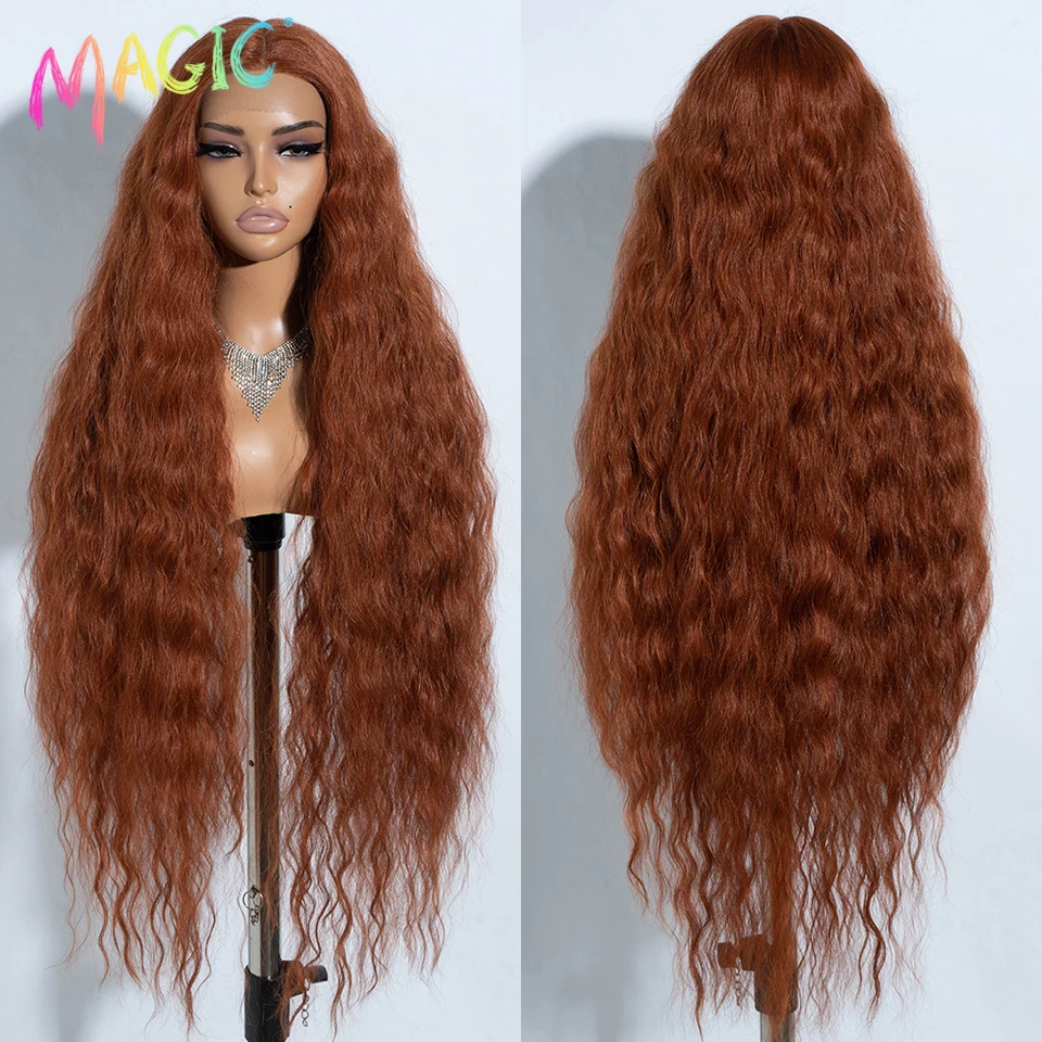 Pelucas de encaje sintético Magic Cosplay para mujeres negras pelo largo y rizado 42 pulgadas Cosplay Rubio Ombre peluca con malla frontal peluca de encaje sintético