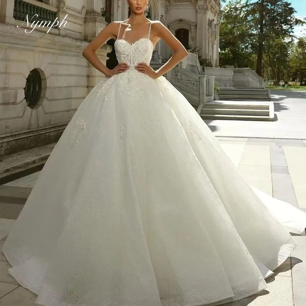 Elegante cinta de espaguete sem mangas vestidos de casamento apliques organza vestido de noiva ocasião formal capela trem vestido de noiva