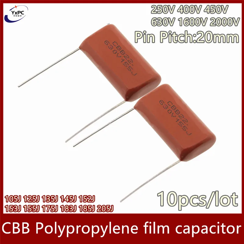 10 Buah Kapasitor Film Polipropilena CBB 250V 400V 450V 630V 1600V 2000V 105J 125J 135J 145J 152J 153J 155J 175J 183J 185J 205J