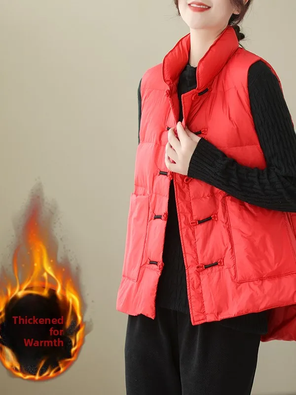 

Thiened Cotton Vest Women's Outerwear Retro Button Design Autumn Winter Jaet Outerwear Commute Sle Pure Color