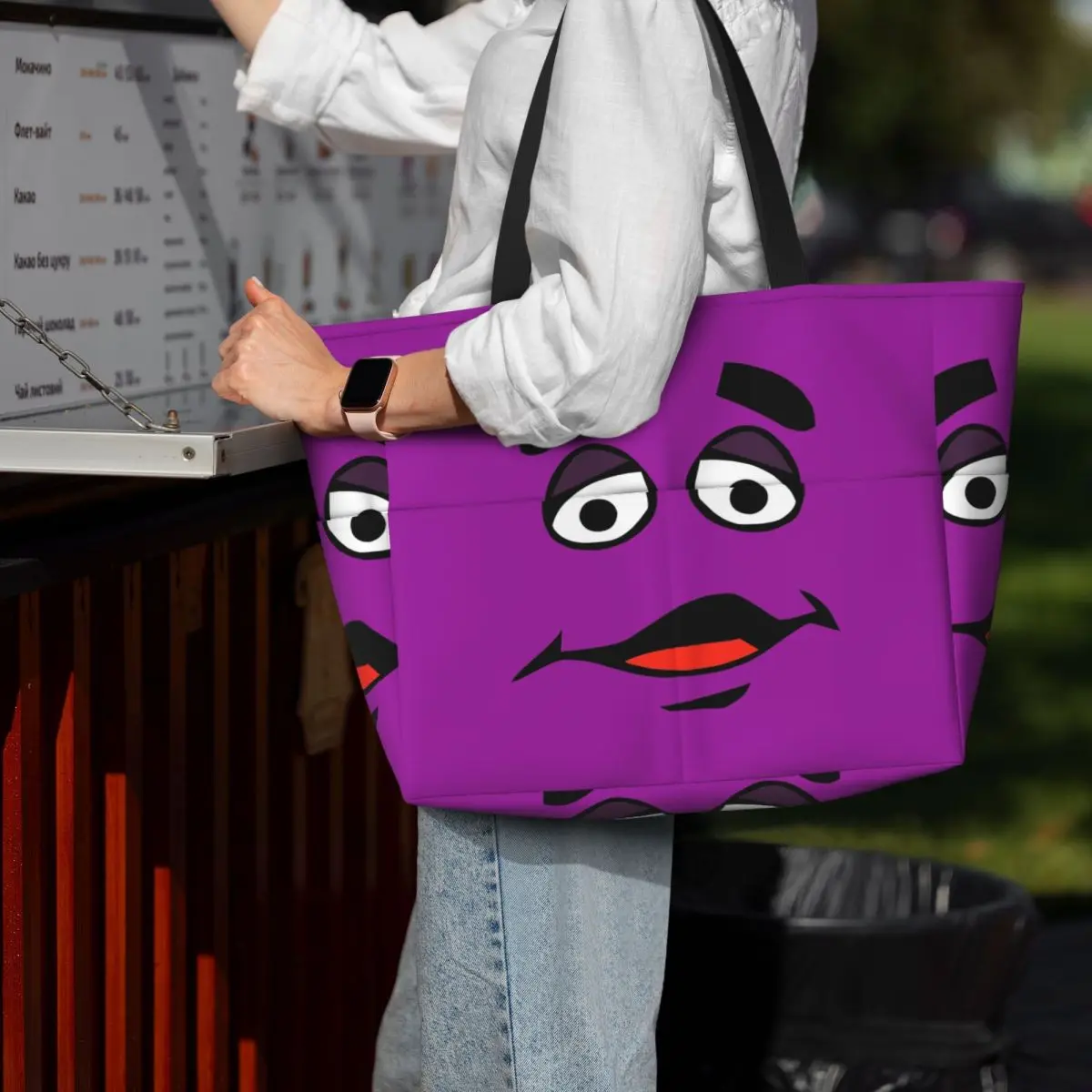 Grimace Cartoon Design Borsa da spiaggia Tote Bag Sport Palestra Yoga Borsone Borsa grande da donna Borsa da viaggio Borsa da fitness