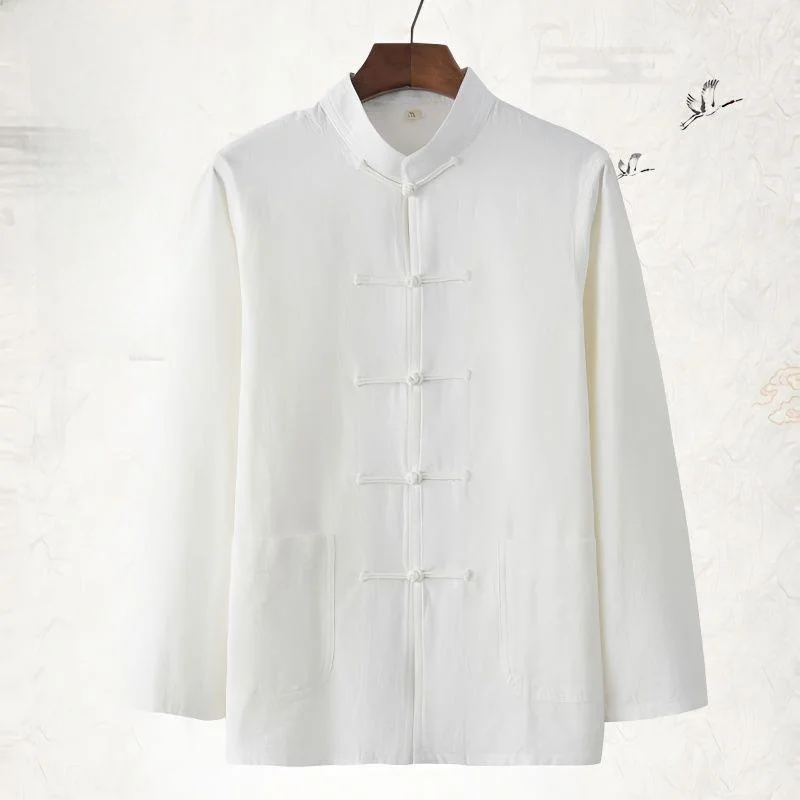 

Chinese Sle Cotton Linen Men's Base irt Retro Hanfu Buddhist Clothing Long Sve Autumn Faionable Ethnic Men's irt