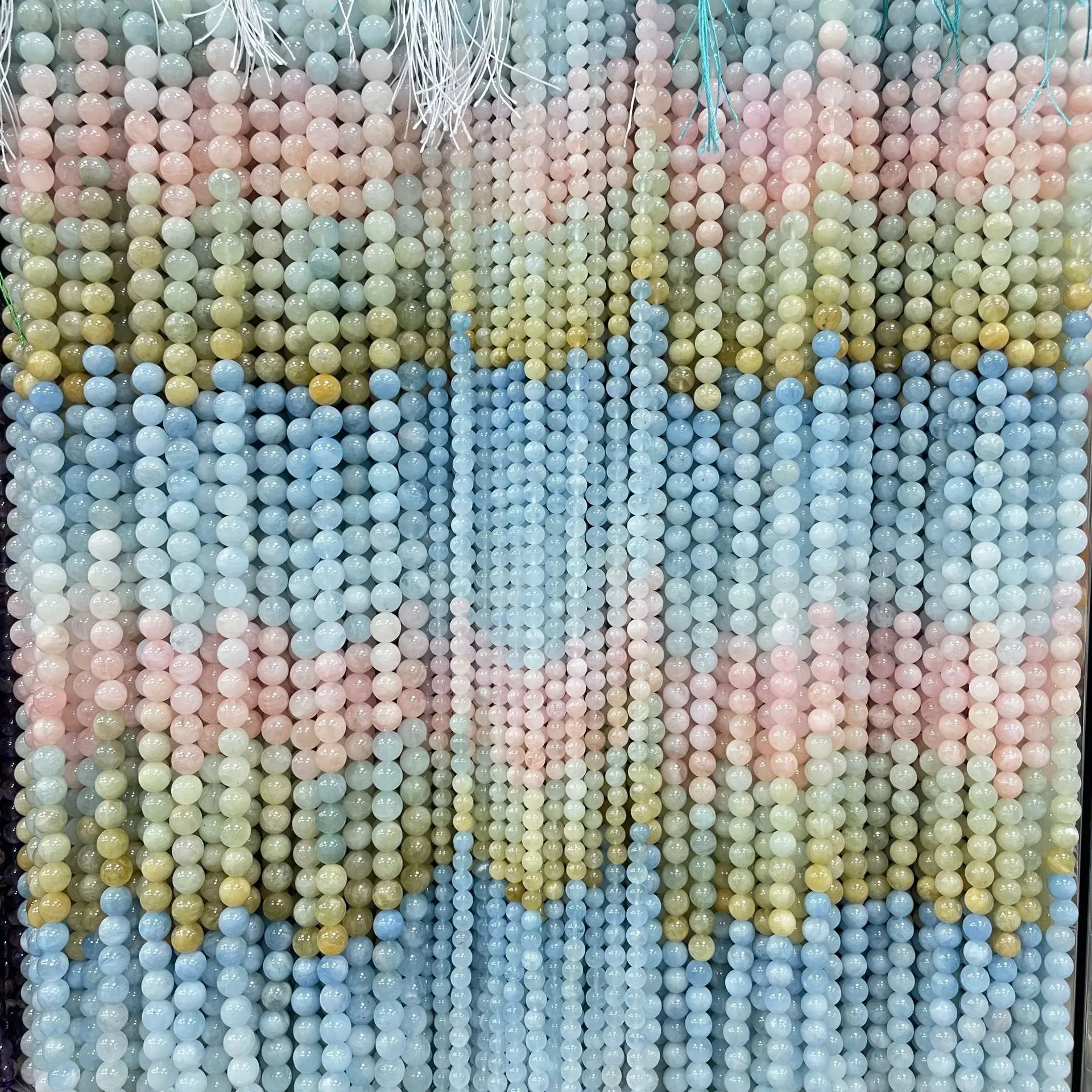 Großhandel Natürliche Aquamarin-Morganit-Beryll Runde Lose Perlen, Facettierte Armbänder, Material für Armbänder, Halsketten, DIY-Schmuck – Detail 4