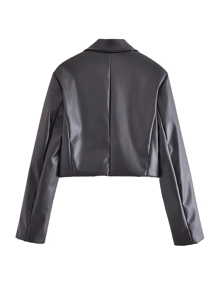 Traf Pu Jacket For Women 2023 Moto Jacket Streetwear Zip Up Cropped Jacket Coat Autumn Winter Black Chic Fake Leather Outwears