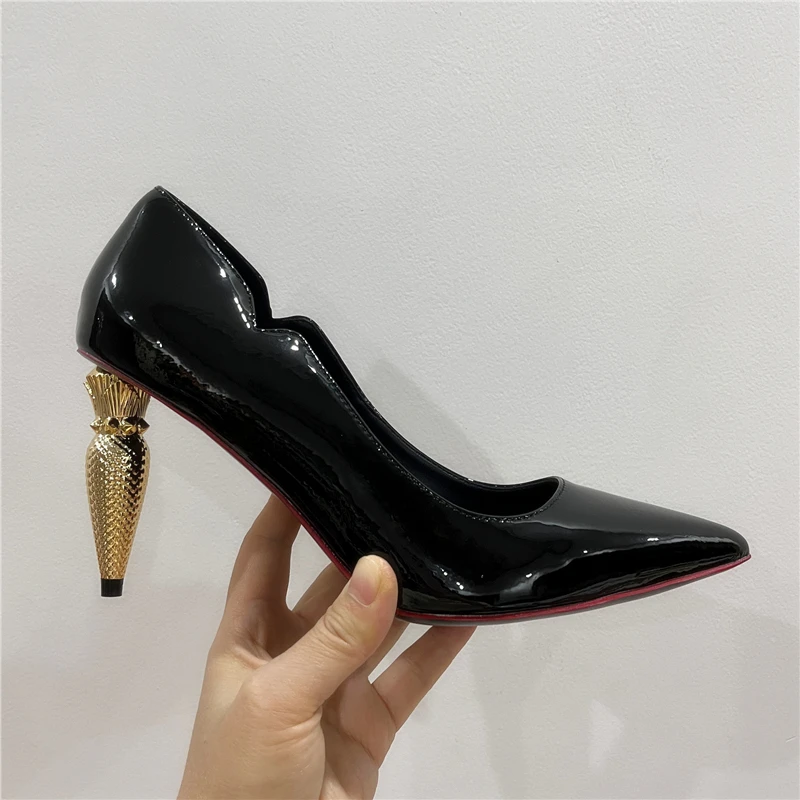 Designer Lipstick Heel Women Pumps Pointed Toe Strange High Heels Patent Leather Wedding Valentine Shoes Black Bride Stiletto