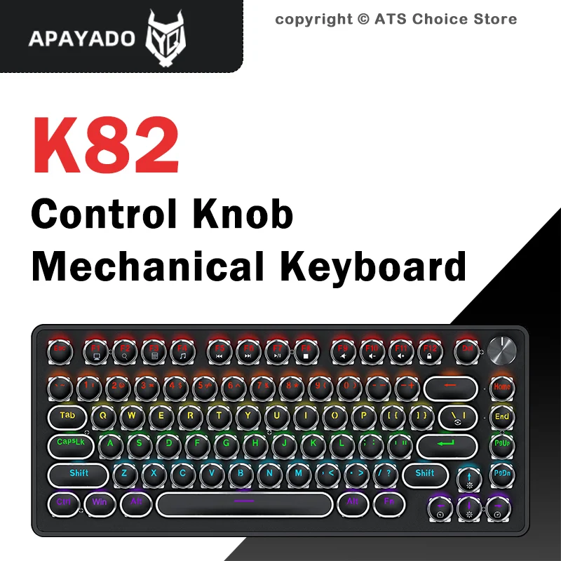 

Механическая игровая клавиатура APAYADO K82 75% с 82 клавишами, проводная, с RGB-подсветкой, возможностью горячей замены синих/красных переключателей, с ручкой регулировки, для Win/Mac