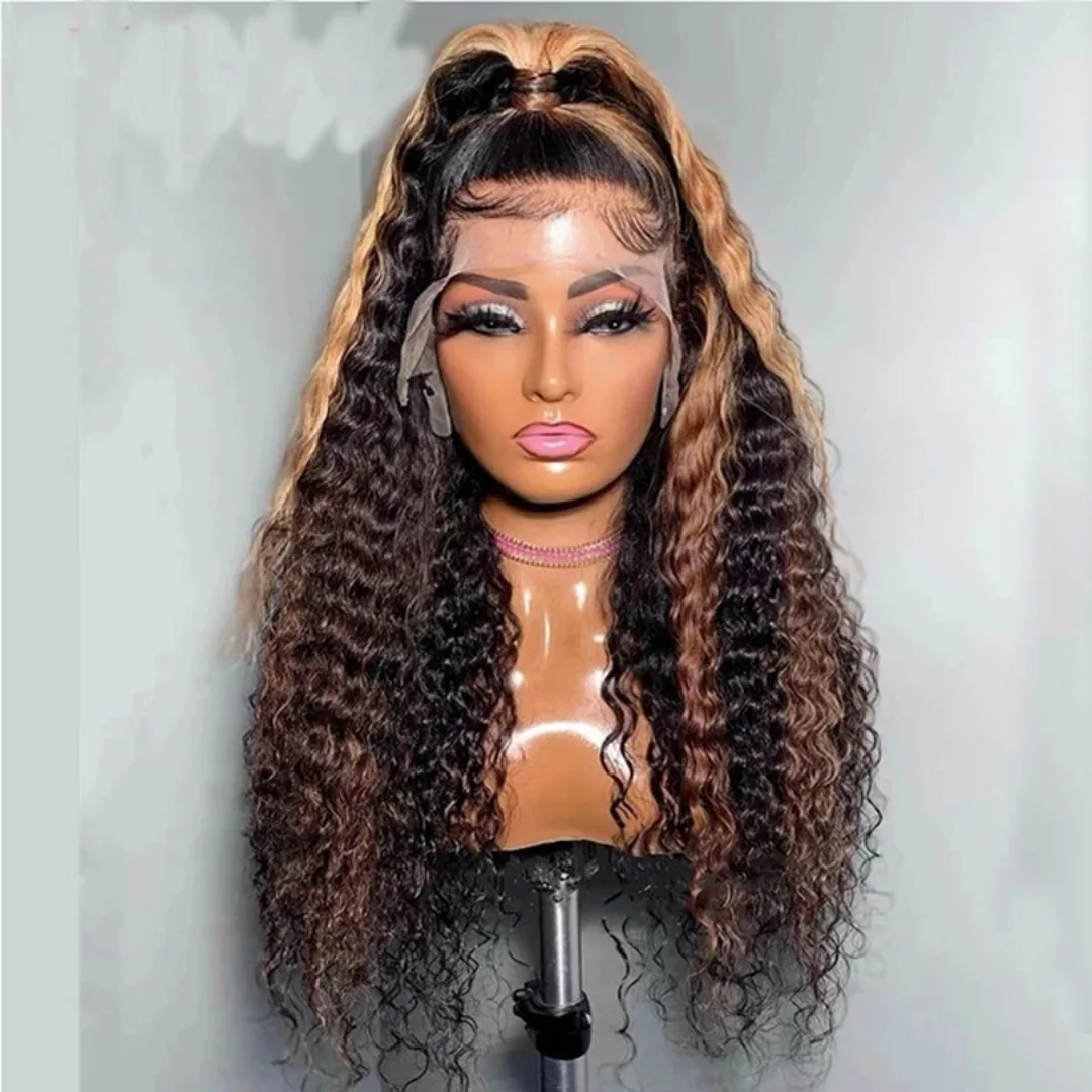 

Натуральный мелированный блондин, предварительно сорванный, мягкий, 26 дюймов, длинный, курчавый, вьющийся, 180, плотность волос, кружевной передний парик для чернокожих женщин, детские волосы