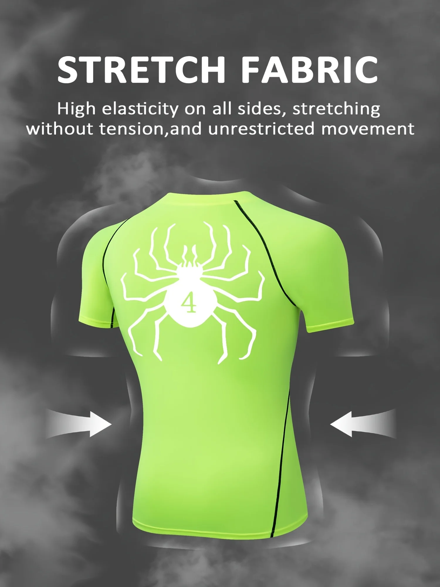 

Men's Compressed Short-sleeved Sports Sweatshirt Hygroscopic Medium Stretch Printed Spider Pattern Perfect for Exercise Running