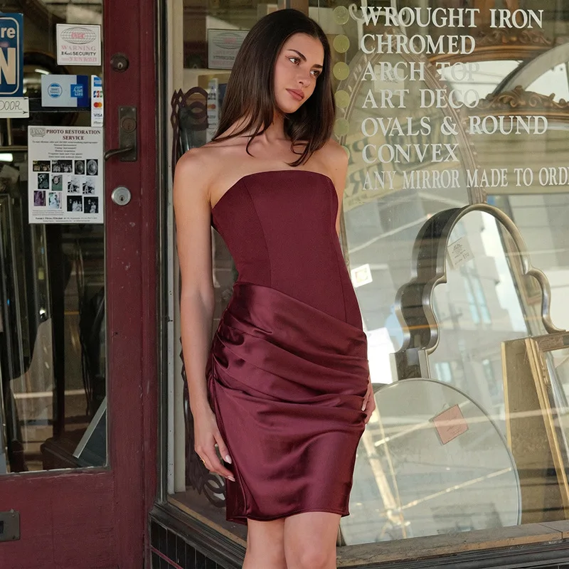

Tsiisd Women's Sexy Strapless Dress Fashion Solid Elegant Bodycon Summer Clothes Vestidos Party Evening Dinner Fashion Dresses