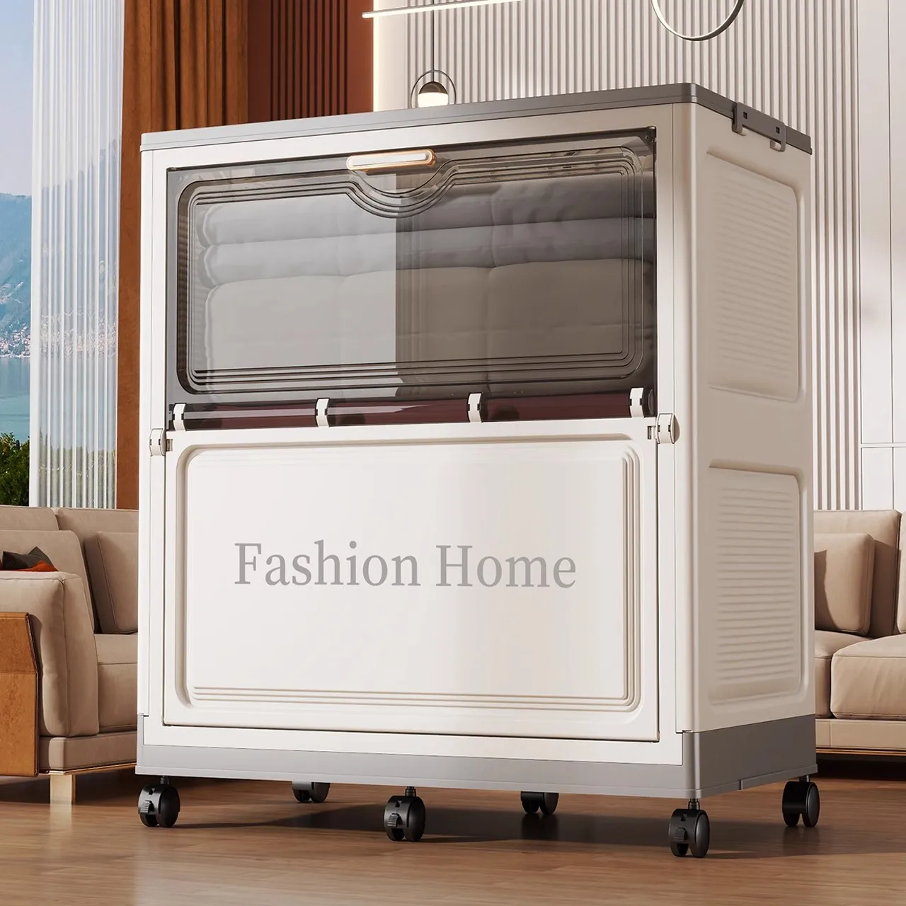 

77cm Foldable Storage Bin, Large Capacity Organizer with Rolling Wheels, Collapsible Space-Saving for Clothes/Quilts, Bedroom