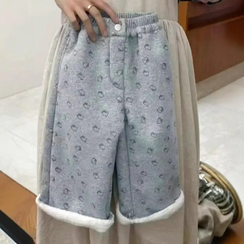 

Sanrio Hello Kitty Girls Fleece Jogger Pants Cute Print Straight Leg Winter Warm Fashion Kids Casual Outfit Kawaii Trendy