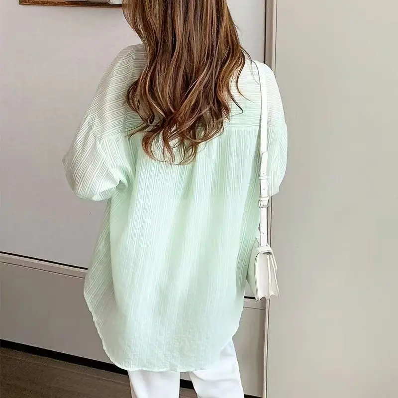 Spring and Summer Woman\'s Clothing Solid Color Thin Long Sleeve Shirt Pocket Outerwear Sunscreen Blouse Loose Casual Fashion Ins