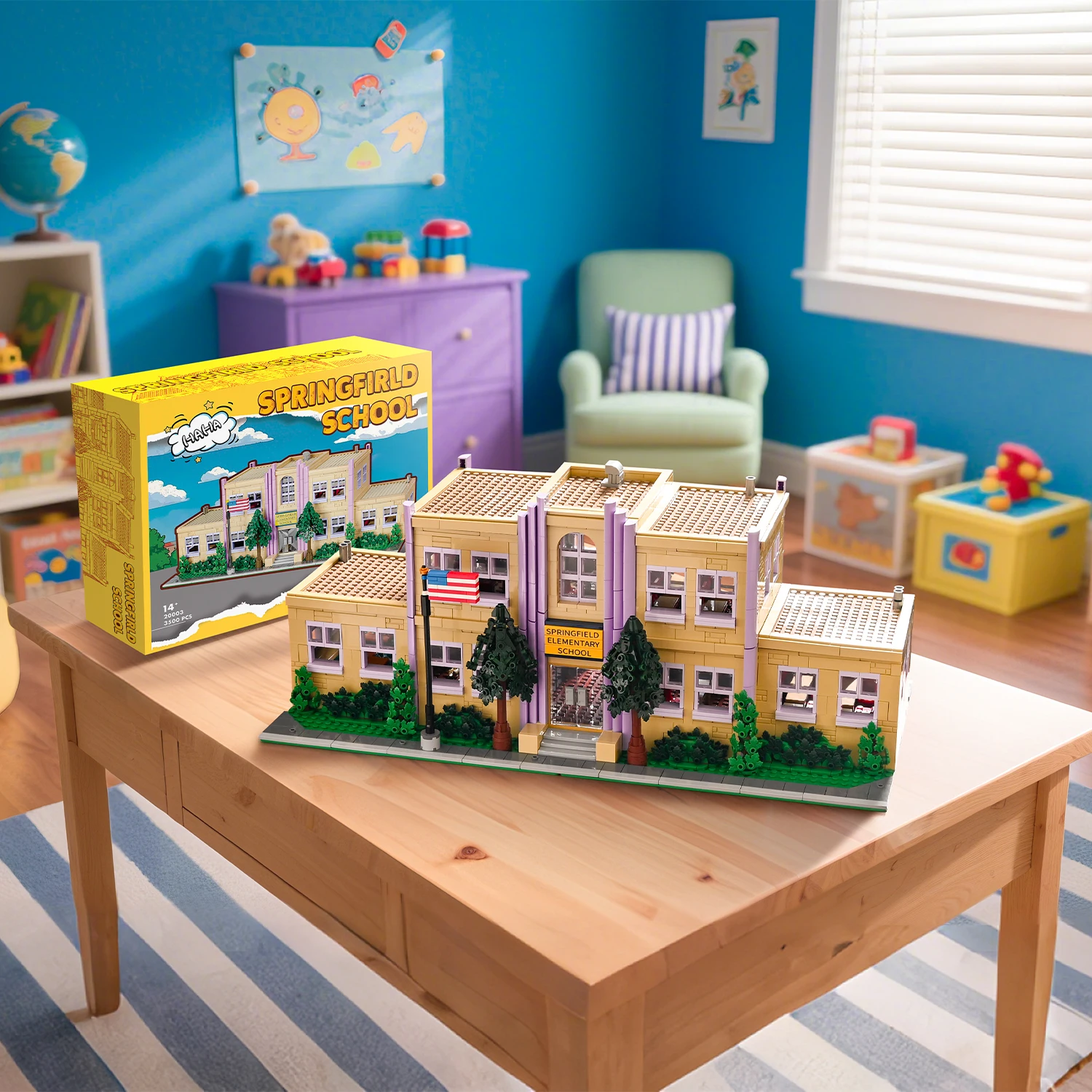 3500PCS MOC Springfield Elementary School Building Blocks Street View Modular Architecture Brick with 8 Figuren Model Toys Gifts
