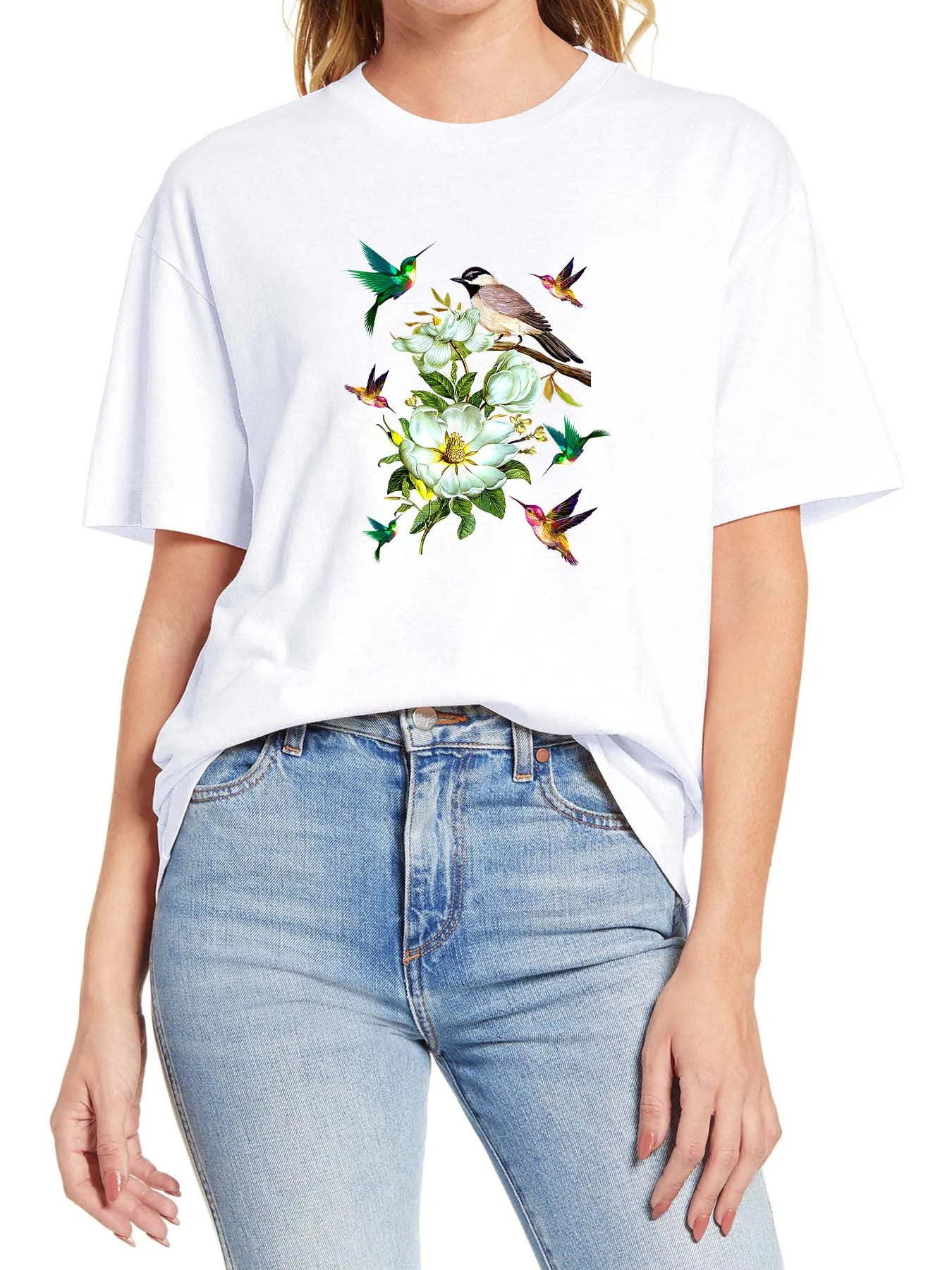 

Flower Hummingbird Male and Female 100% Cotton Funny Short Sleeve T-Shirt Fashion Novelty Women Casual Streetwear Clothing